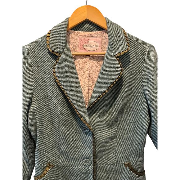 Wendy Hil Green Herringbone Tweed Blazer w/ Satin Trim Size M FrenchGirl Preppy - Picture 4 of 11